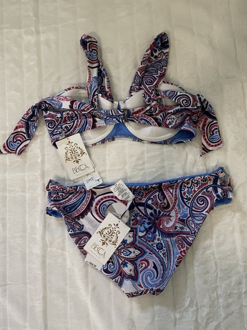 Becca by Rebecca Virtue Reversible Tab Side Hipster Bikini and top set size M - Picture 2 of 3